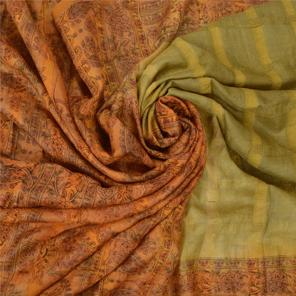 Sanskriti Vintage Green Indian Sarees 100% Pure Silk Printed Sari Craft Sustainable Fabric