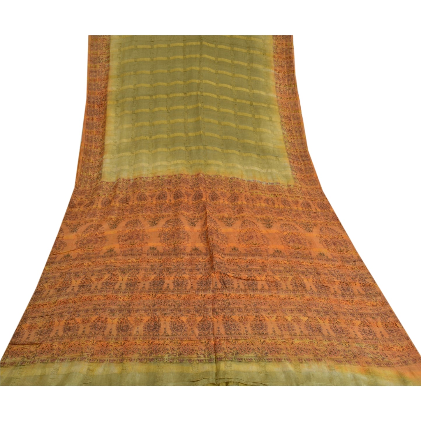 Sanskriti Vintage Green Indian Sarees 100% Pure Silk Printed Sari Craft Sustainable Fabric