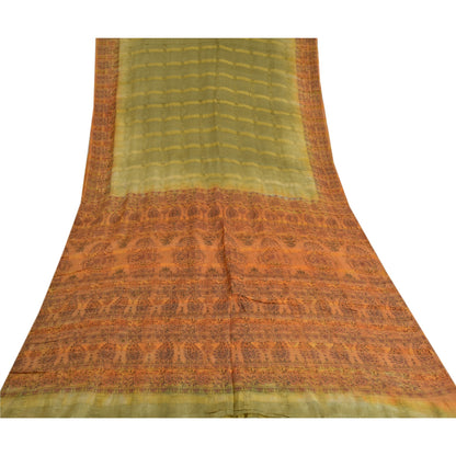 Sanskriti Vintage Green Indian Sarees 100% Pure Silk Printed Sari Craft Sustainable Fabric