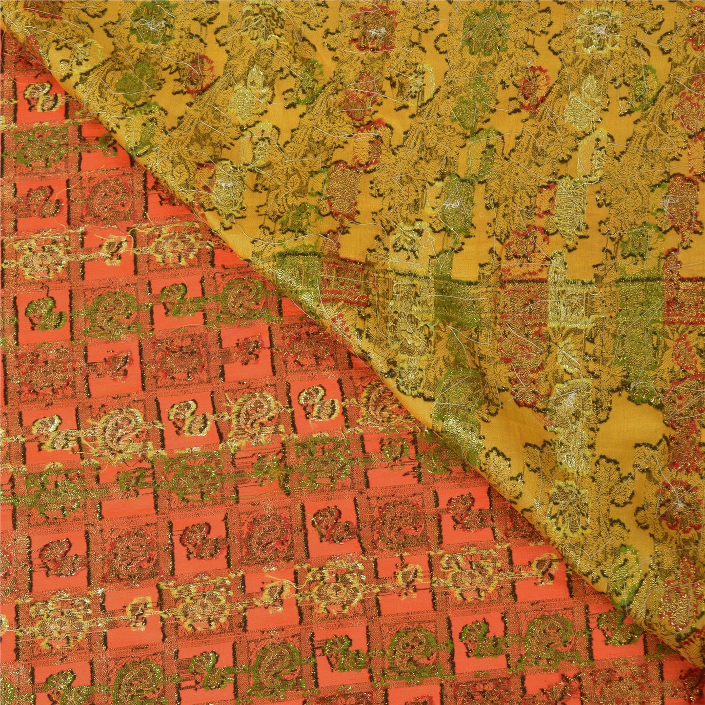 Sanskriti Vintage Orange Sarees Pure Silk Hand Beaded Woven Sari Craft Sustainable Fabric
