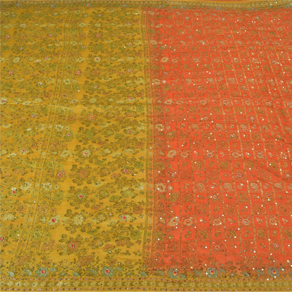 Sanskriti Vintage Orange Sarees Pure Silk Hand Beaded Woven Sari Craft Sustainable Fabric
