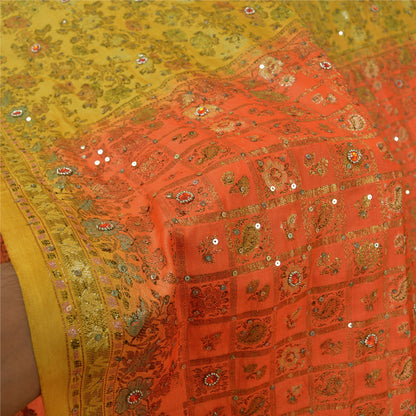 Sanskriti Vintage Orange Sarees Pure Silk Hand Beaded Woven Sari Craft Sustainable Fabric