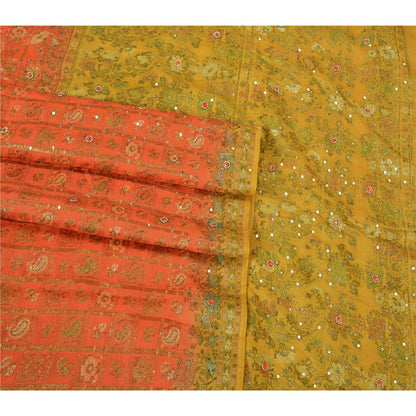 Sanskriti Vintage Orange Sarees Pure Silk Hand Beaded Woven Sari Craft Sustainable Fabric