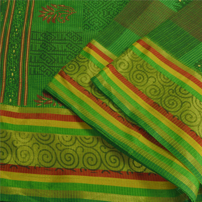 Sanskriti Vintage Grønne Indiske Sarees Bomuld Malet Vævet Kota Sari Bæredygtigt Stof