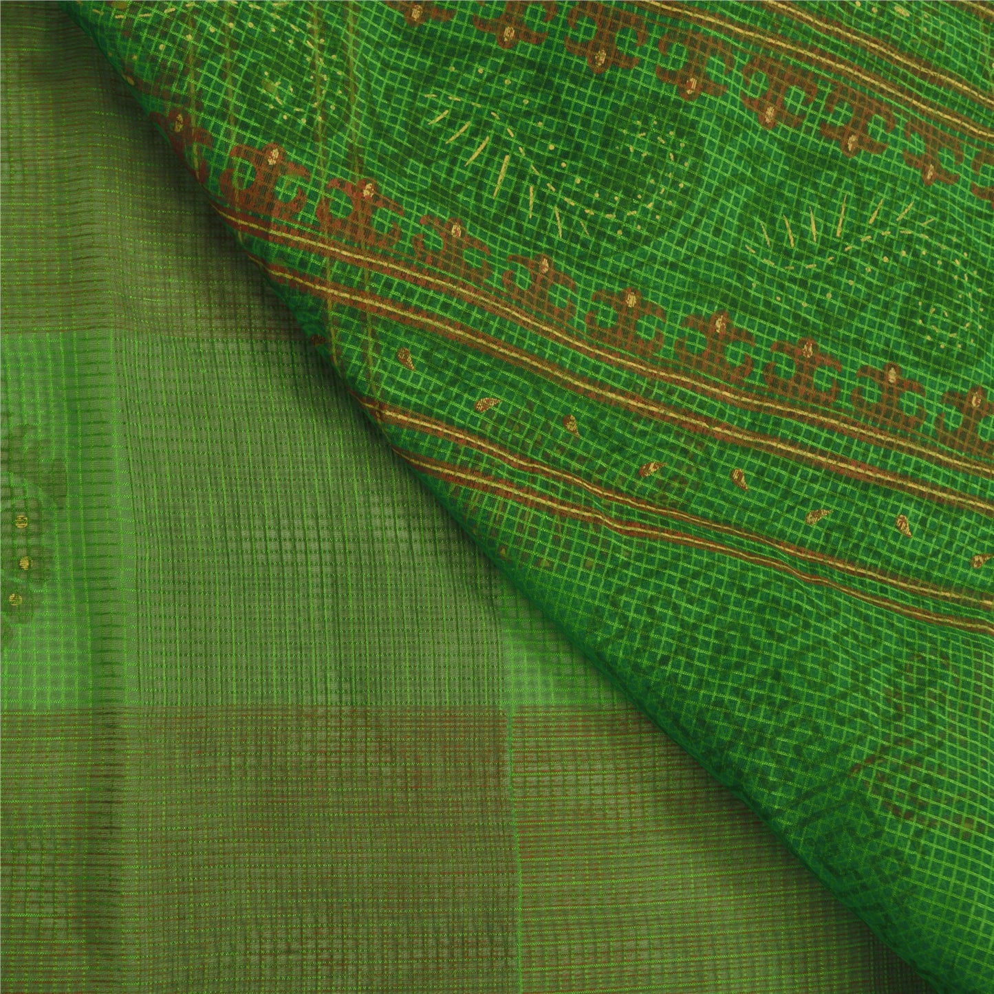 Sanskriti Vintage Grønne Indiske Sarees Bomuld Malet Vævet Kota Sari Bæredygtigt Stof