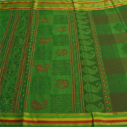 Sanskriti Vintage Grønne Indiske Sarees Bomuld Malet Vævet Kota Sari Bæredygtigt Stof