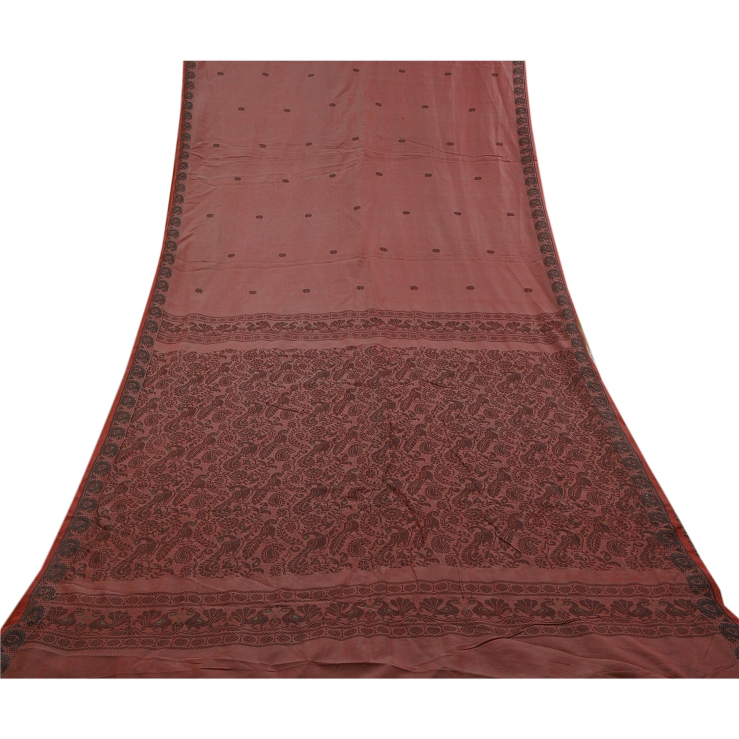 Sanskriti Vintage Pink Sarees Blend Silk Woven Peacock Premium Sari Sustainable Fabric