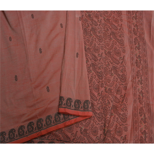 Sanskriti Vintage Pink Sarees Blend Silk Woven Peacock Premium Sari Sustainable Fabric