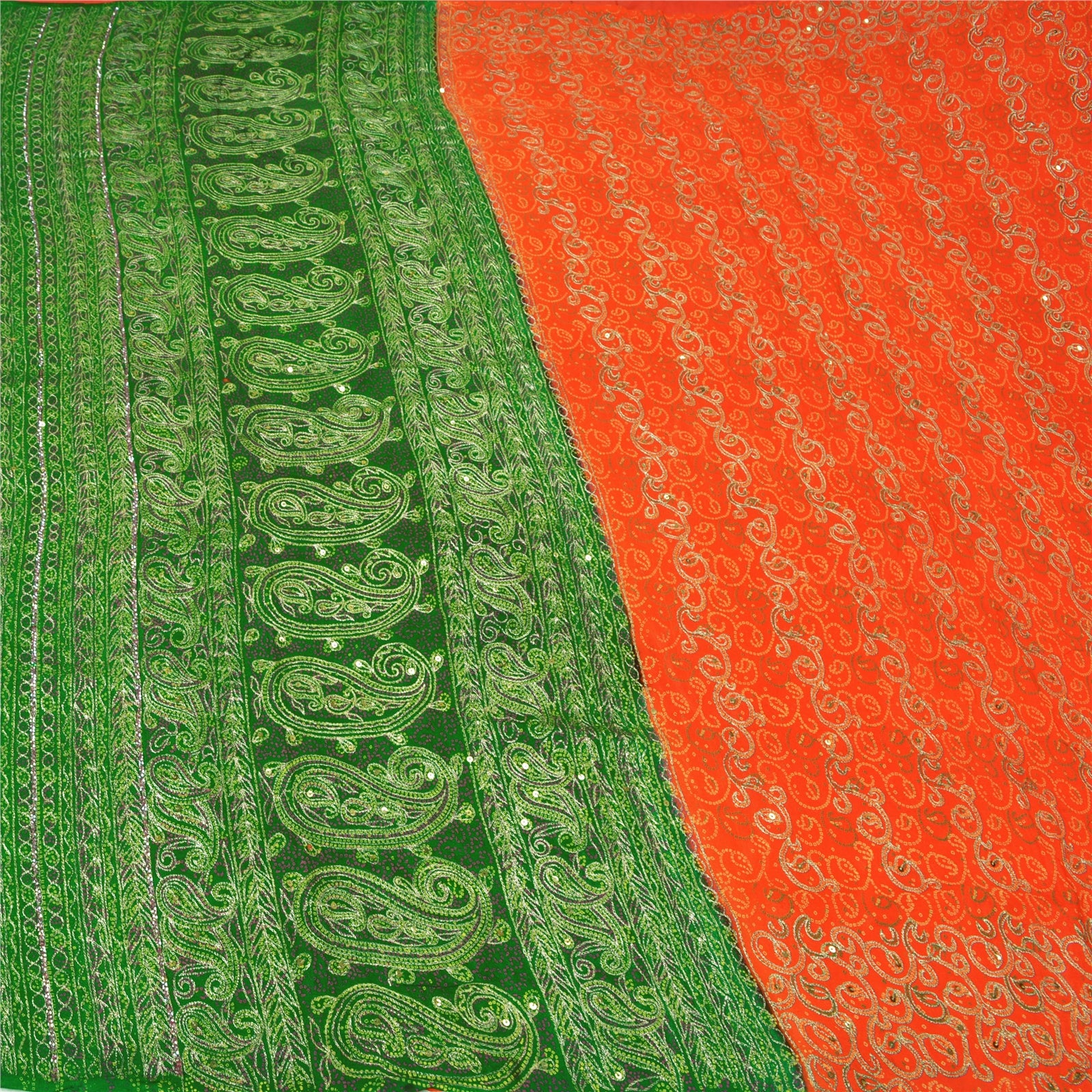 Sanskriti Vintage Orange Sarees Ren Silke Håndperlet Premium Sari Håndlavet Bæredygtigt Stoff