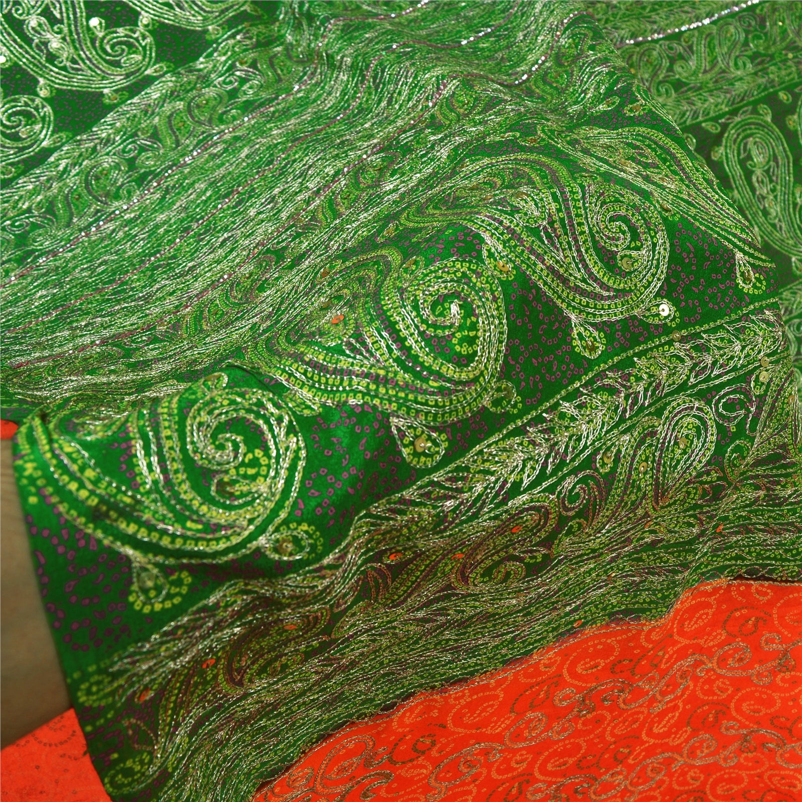 Sanskriti Vintage Orange Sarees Ren Silke Håndperlet Premium Sari Håndlavet Bæredygtigt Stoff