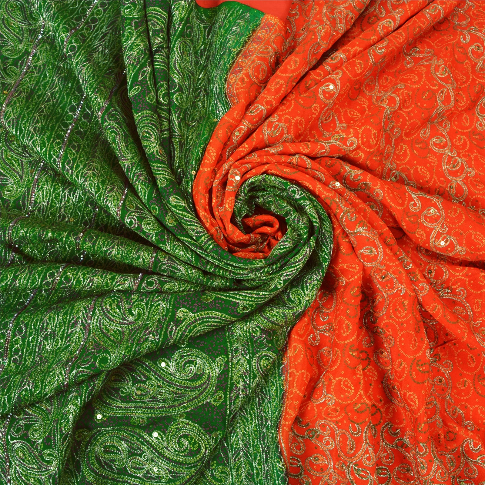 Sanskriti Vintage Orange Sarees Ren Silke Håndperlet Premium Sari Håndlavet Bæredygtigt Stoff