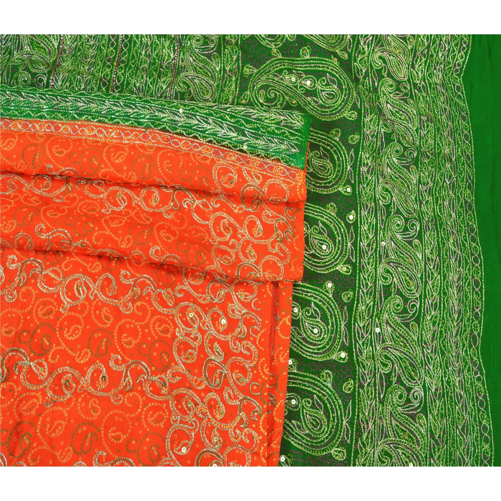 Sanskriti Vintage Orange Sarees Ren Silke Håndperlet Premium Sari Håndlavet Bæredygtigt Stoff