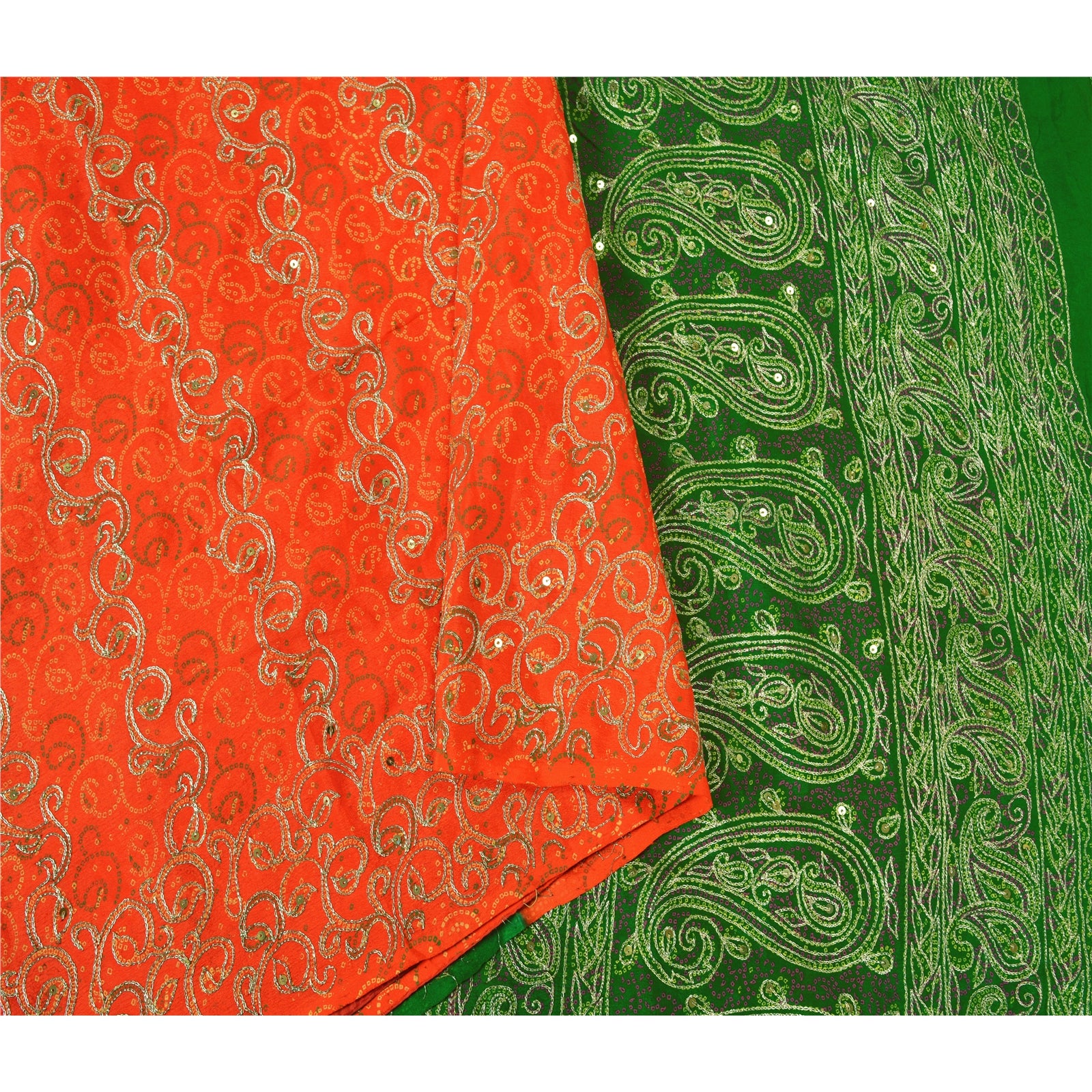 Sanskriti Vintage Orange Sarees Ren Silke Håndperlet Premium Sari Håndlavet Bæredygtigt Stoff