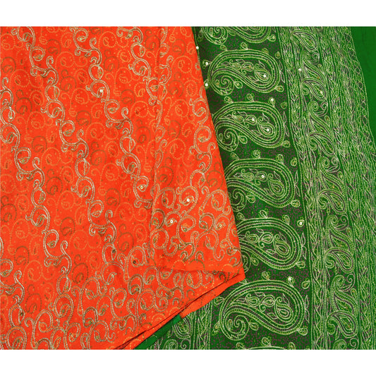 Sanskriti Vintage Orange Sarees Pure Silk Hand Beaded Premium Sari Craft Sustainable Fabric