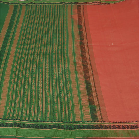 Sanskriti Vintage Peach Indian Sarees Blend Silk Woven Premium Sari Craft Sustainable Fabric