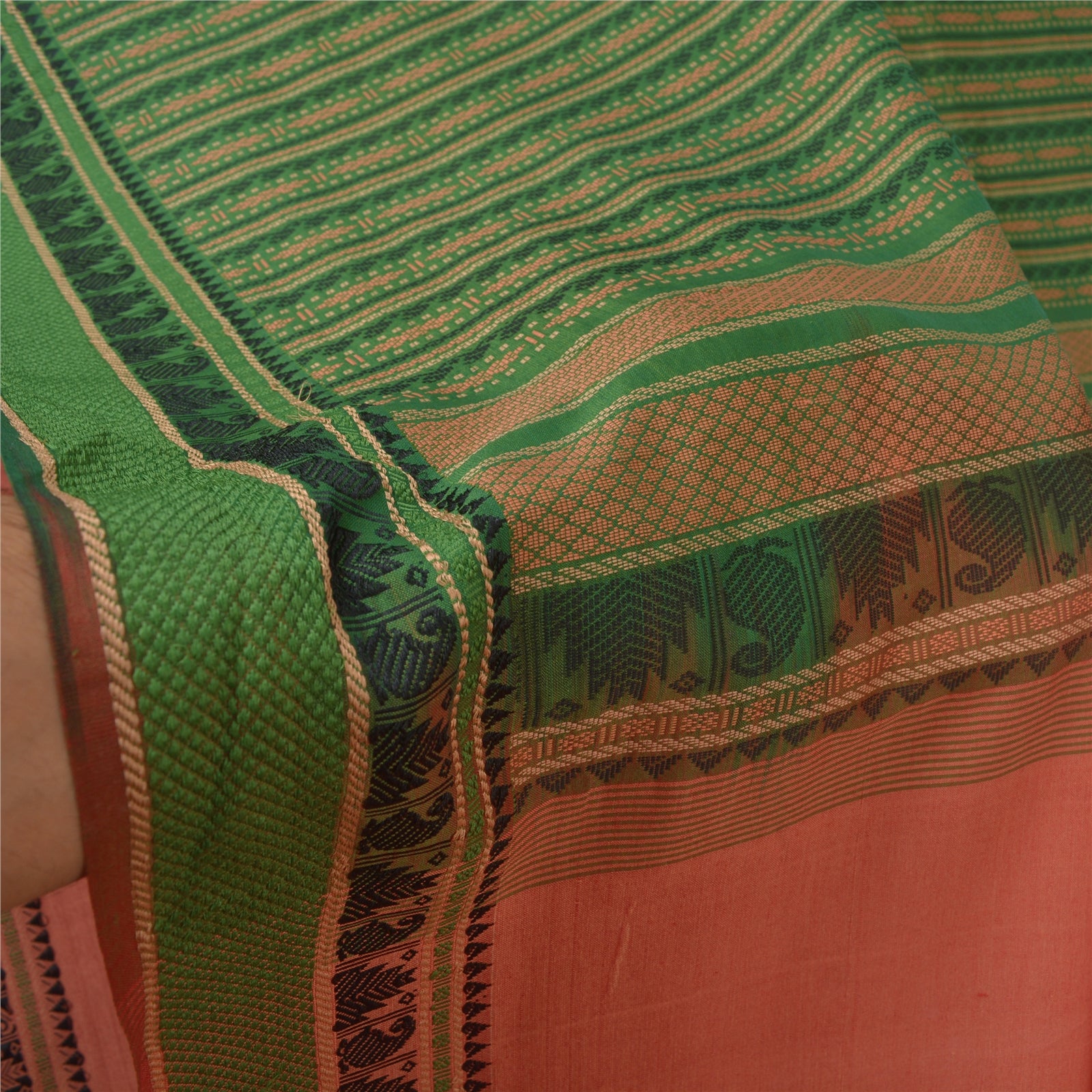 Sanskriti Vintage fersken indiske sarier blanding silkevævet premium sari håndværk bæredygtigt stof