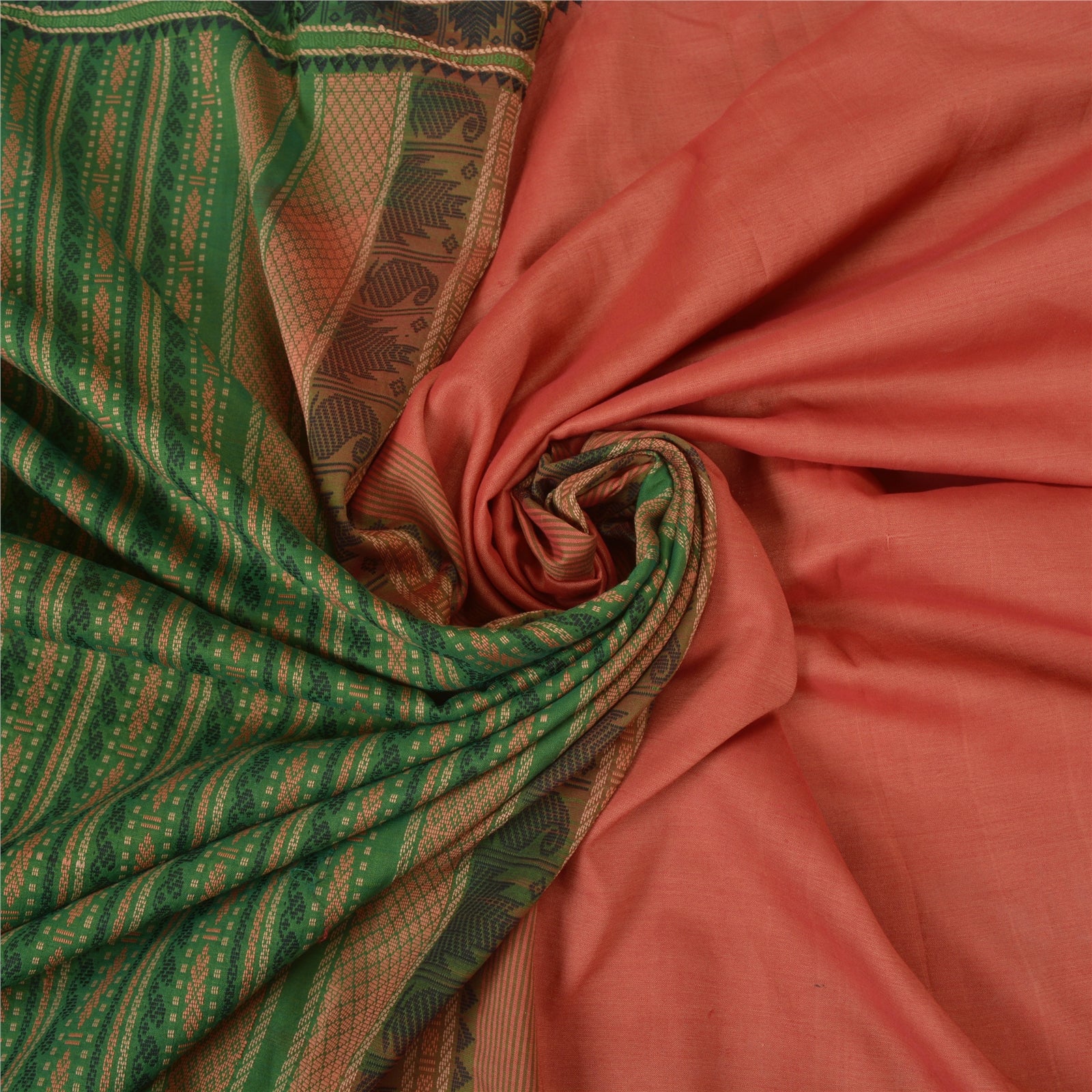 Sanskriti Vintage fersken indiske sarier blanding silkevævet premium sari håndværk bæredygtigt stof