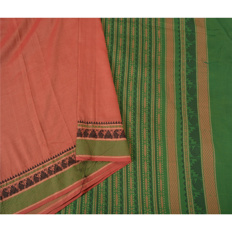 Sanskriti Vintage Peach & Green Blend Silk Indian Sari - 5yd Woven Craft Fabric Create- Upcycled Sarongs, Scarves, , DIY Projects