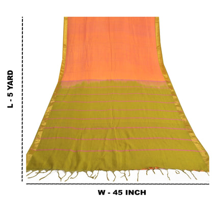 Sanskriti Vintage Peach Indian Sarees Cotton Silk Woven Sari Craft 5 Yard Sustainable Fabric