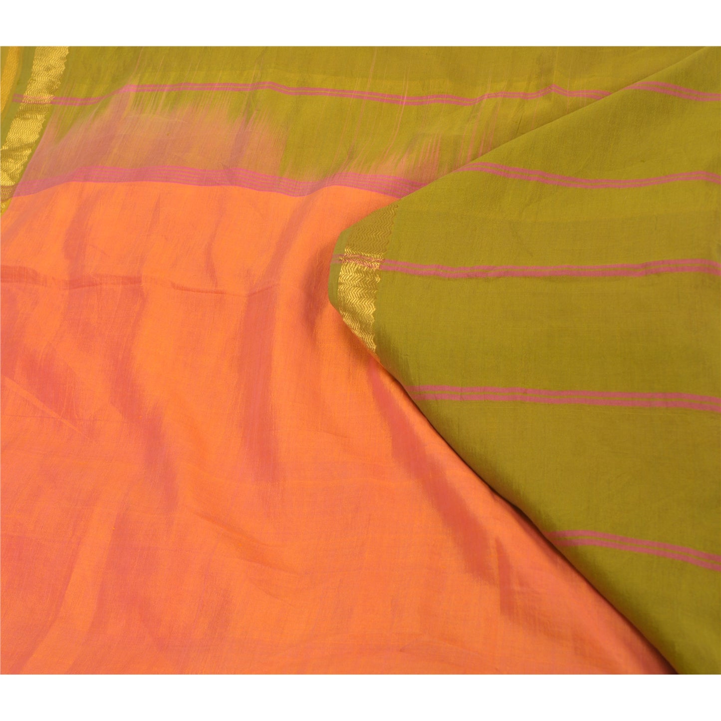 Sanskriti Vintage Peach Indian Sarees Cotton Silk Woven Sari Craft 5 Yard Sustainable Fabric