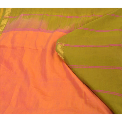 Sanskriti Vintage Peach Indian Sarees Cotton Silk Woven Sari Craft 5 Yard Sustainable Fabric