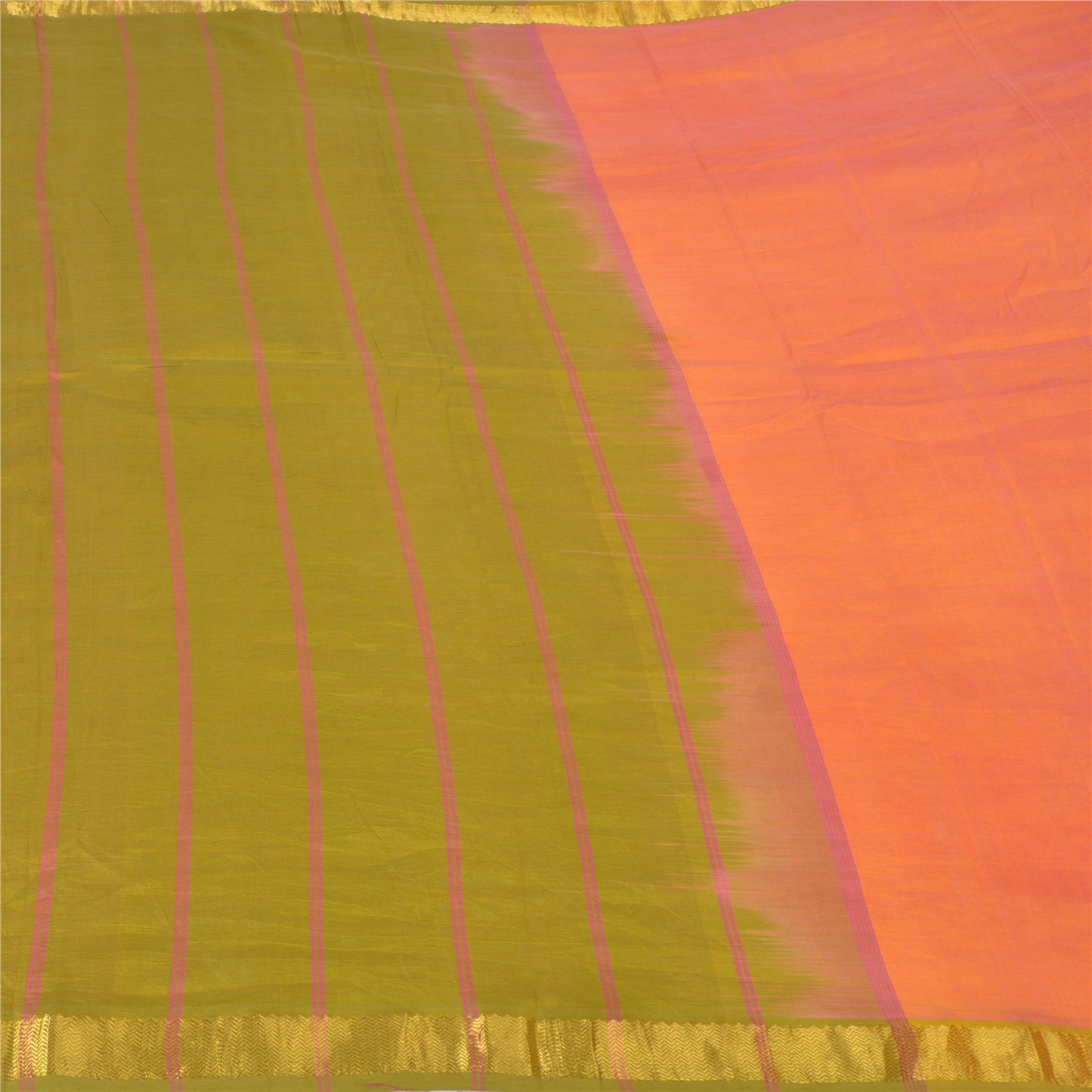 Sanskriti Vintage Peach Indian Sarees Cotton Silk Woven Sari Craft 5 Yard Sustainable Fabric
