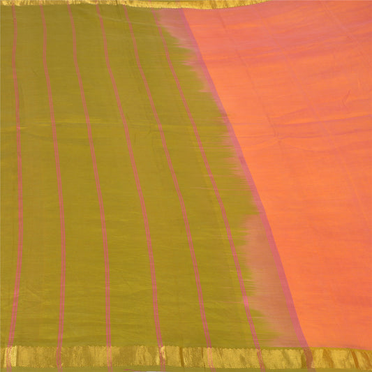 Sanskriti Vintage Peach Indian Sarees Cotton Silk Woven Sari Craft 5 Yard Sustainable Fabric