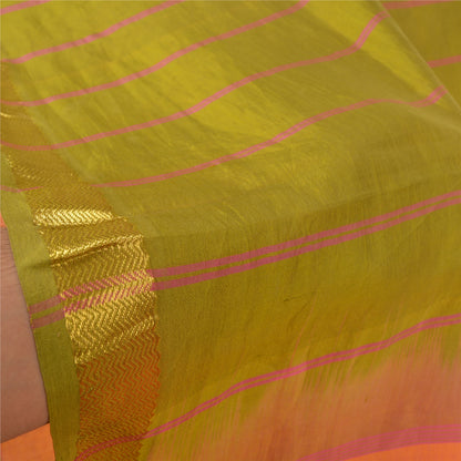 Sanskriti Vintage Peach Indian Sarees Cotton Silk Woven Sari Craft 5 Yard Sustainable Fabric