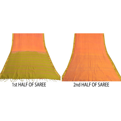 Sanskriti Vintage Peach Indian Sarees Cotton Silk Woven Sari Craft 5 Yard Sustainable Fabric