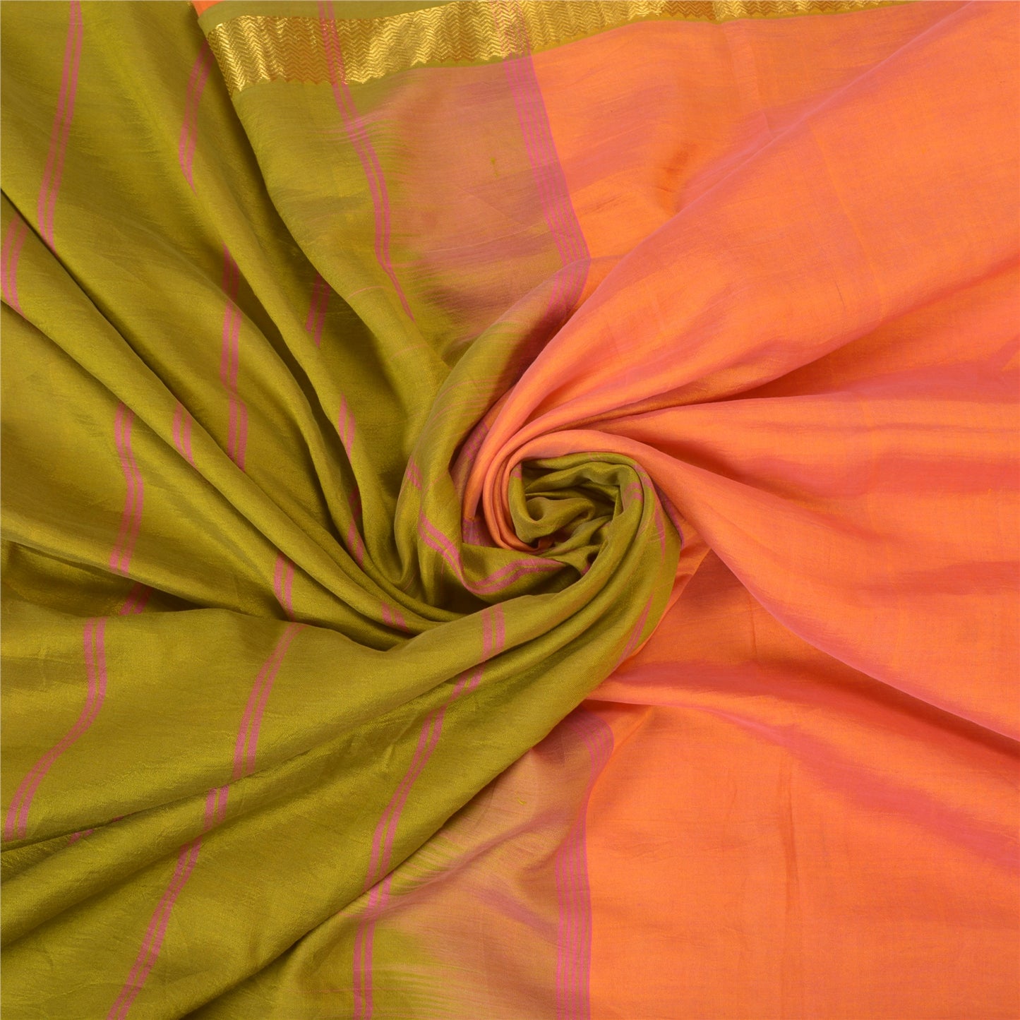 Sanskriti Vintage Peach Indian Sarees Cotton Silk Woven Sari Craft 5 Yard Sustainable Fabric