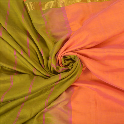 Sanskriti Vintage Peach Indian Sarees Cotton Silk Woven Sari Craft 5 Yard Sustainable Fabric