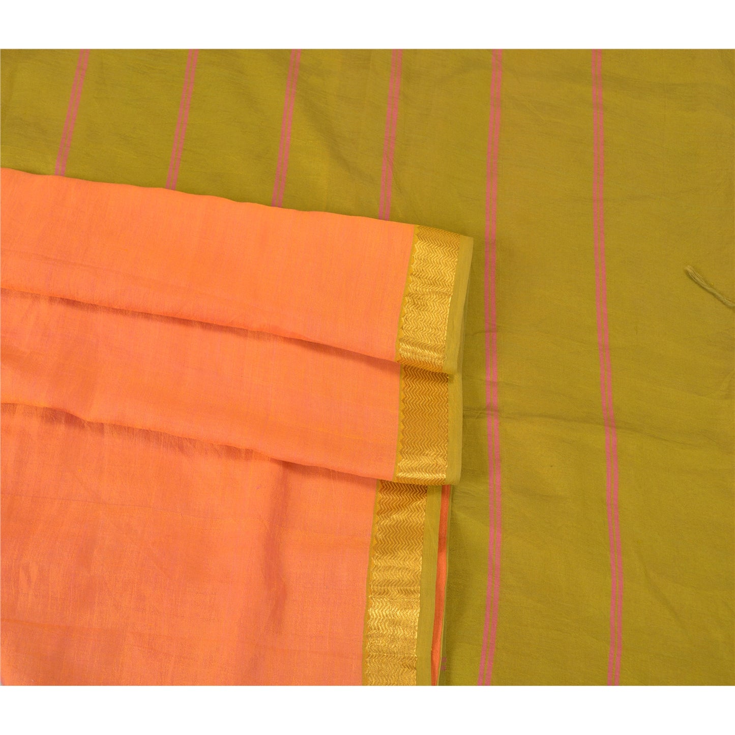 Sanskriti Vintage Peach Indian Sarees Cotton Silk Woven Sari Craft 5 Yard Sustainable Fabric