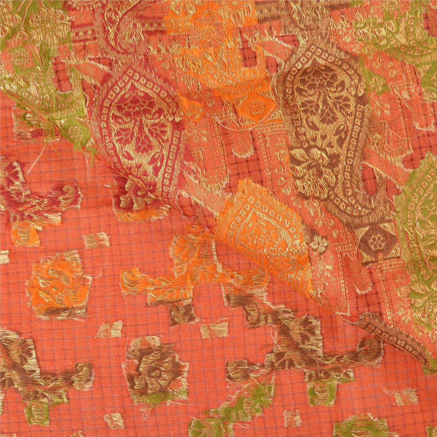 Sanskriti Vintage Orange Indiske Sarier 100% Ren Silke Vævet Premium Sari Bæredygtigt Stoff