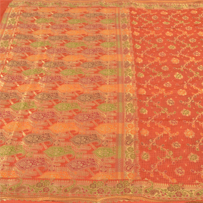 Sanskriti Vintage Orange Indiske Sarier 100% Ren Silke Vævet Premium Sari Bæredygtigt Stoff