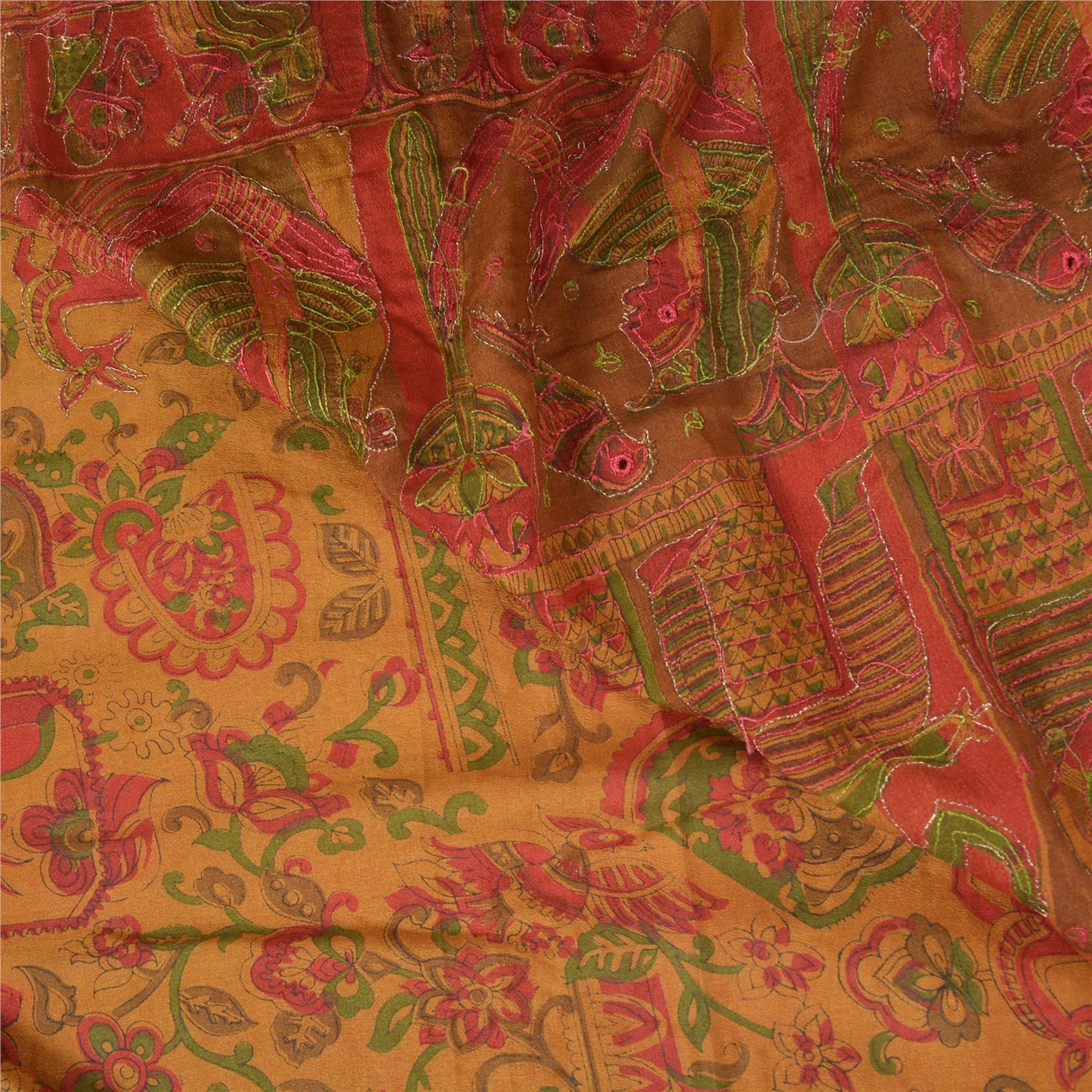 Санскритские винтажные коричневые индийские сари из чистого шелка, расшитые вручную бисером, сари из экологически чистой ткани