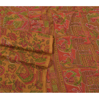 Санскритские винтажные коричневые индийские сари из чистого шелка, расшитые вручную бисером, сари из экологически чистой ткани