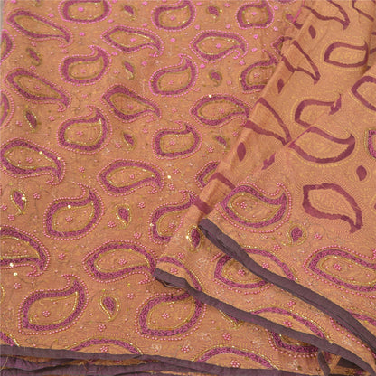 Sanskriti Vintage Purple Sarees Pure Organza Silk Hand Beaded Woven Sari Sustainable Fabric