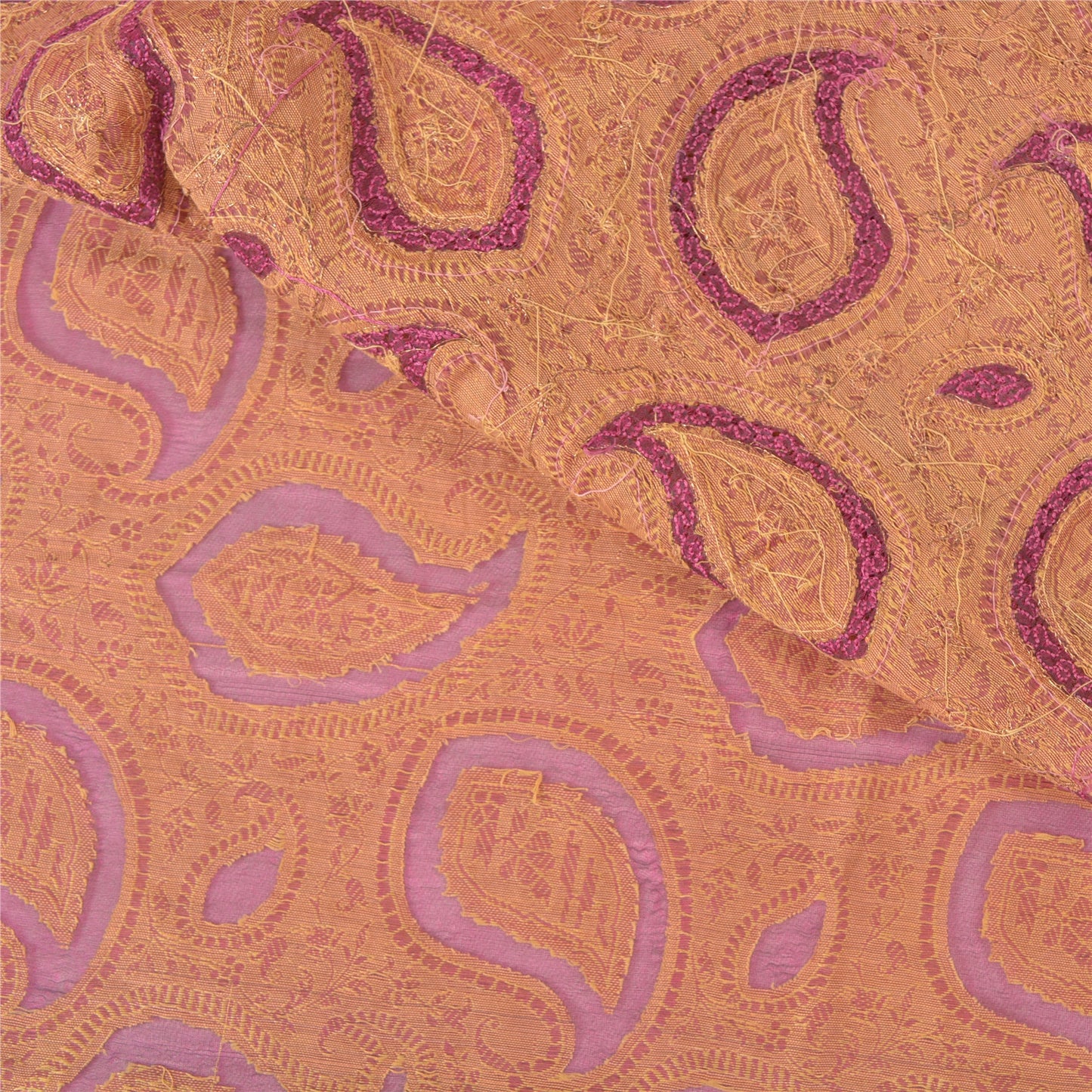 Sanskriti Vintage Purple Sarees Pure Organza Silk Hand Beaded Woven Sari Sustainable Fabric