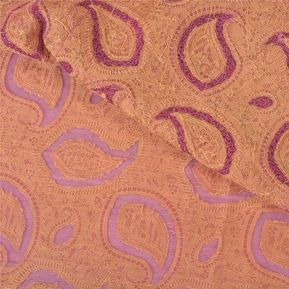 Sanskriti Vintage Purple Sarees Pure Organza Silk Hand Beaded Woven Sari Sustainable Fabric