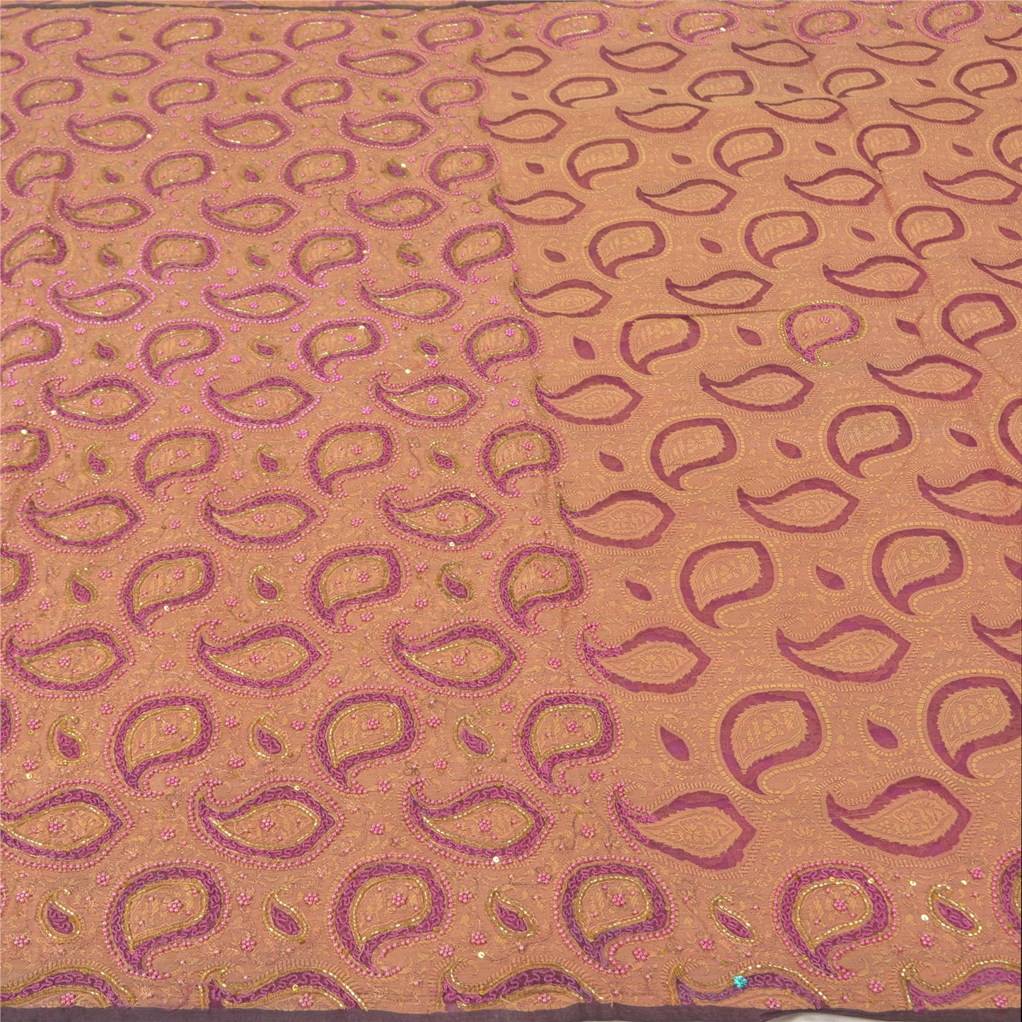 Sanskriti Vintage Purple Sarees Pure Organza Silk Hand Beaded Woven Sari Sustainable Fabric