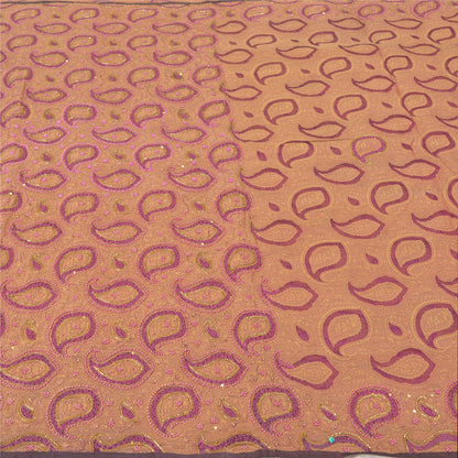 Sanskriti Vintage Purple Sarees Pure Organza Silk Hand Beaded Woven Sari Sustainable Fabric