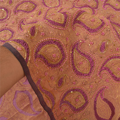 Sanskriti Vintage Purple Sarees Pure Organza Silk Hand Beaded Woven Sari Sustainable Fabric