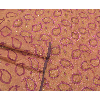 Sanskriti Vintage Purple Sarees Pure Organza Silk Hand Beaded Woven Sari Sustainable Fabric