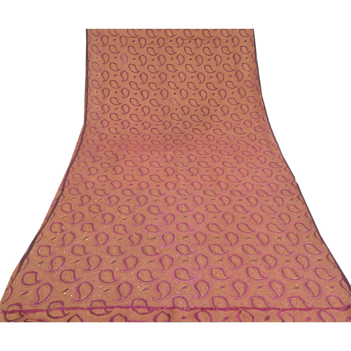 Sanskriti Vintage Purple Sarees Pure Organza Silk Hand Beaded Woven Sari Sustainable Fabric