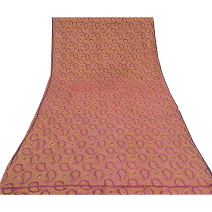 Sanskriti Vintage Purple Sarees Pure Organza Silk Hand Beaded Woven Sari Sustainable Fabric