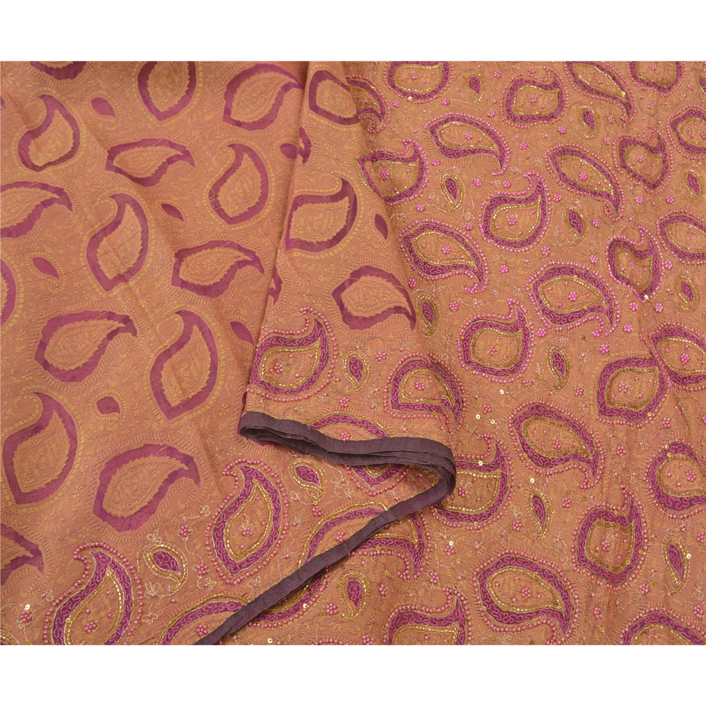 Sanskriti Vintage Purple Sarees Pure Organza Silk Hand Beaded Woven Sari Sustainable Fabric