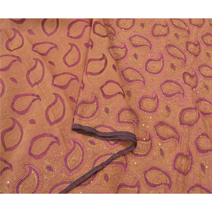 Sanskriti Vintage Purple Sarees Pure Organza Silk Hand Beaded Woven Sari Sustainable Fabric