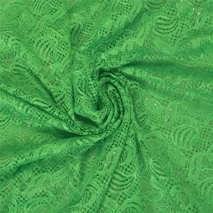 Sanskriti Vintage Green Indian Sarees Net Mesh Woven Cultural Sari Craft Sustainable Fabric