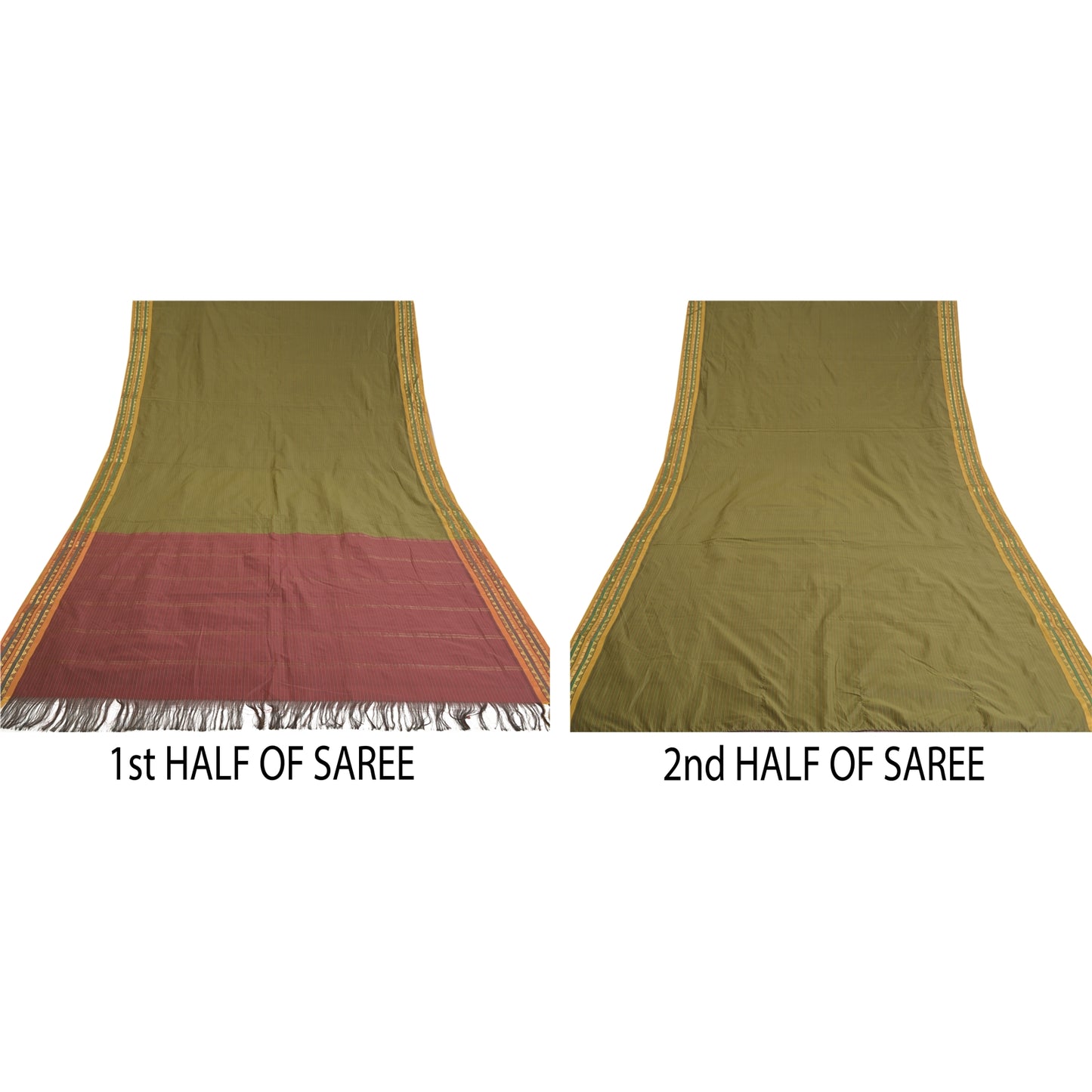 Sanskriti Vintage Grønne Sarees Kunstsilke Vævet Ilkal Premium Sari 5 Yard Bæredygtigt Stof