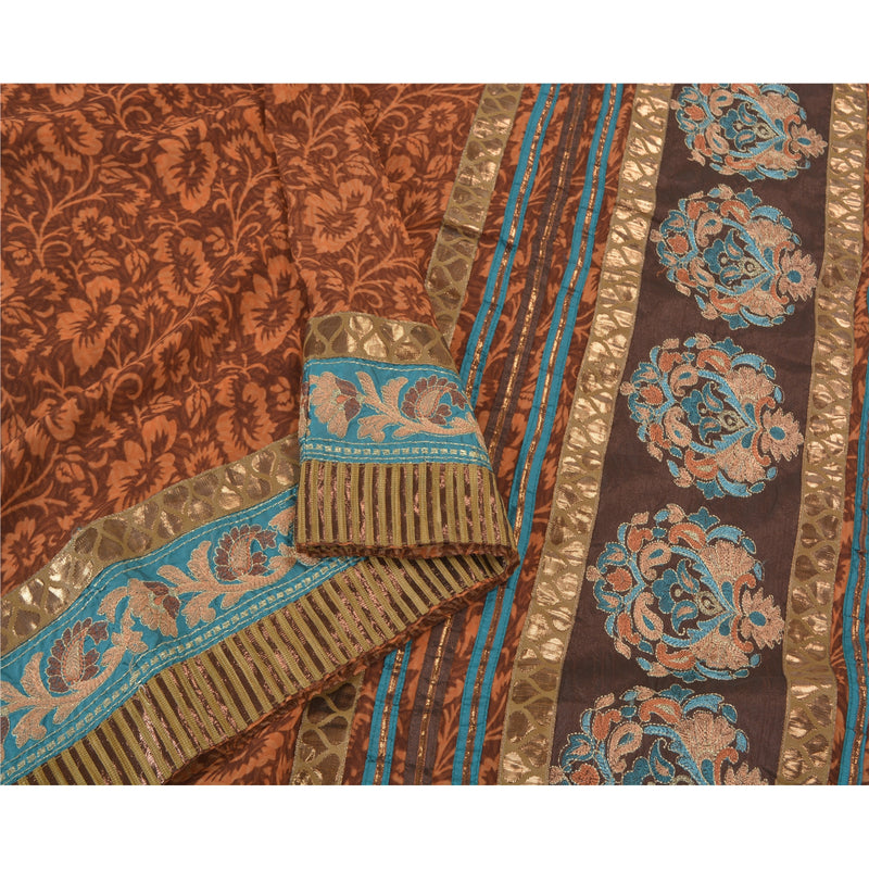 Sanskriti Vintage Brune Sareer Georgette Broderet Premium Sari Håndværk Bæredygtigt Stoff